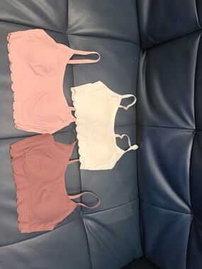 3 Seamless Scallop Bralettes-White, Light Pink, Dusty Rose , soft, size small